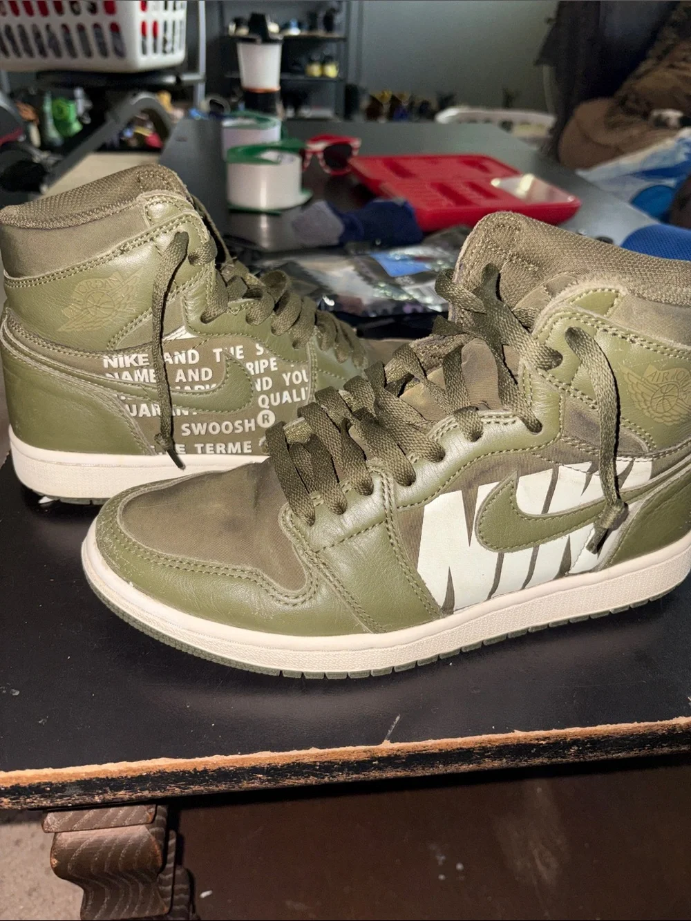 Nike Air Jordan 1 High OG Olive Canvas Sneakers Men Size 7 & Women’s Size 9 FAIR
